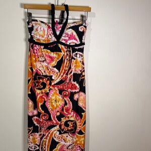 Heart Soul Black Braided-Strap Dress with Pink and Yellow Watercolor Print